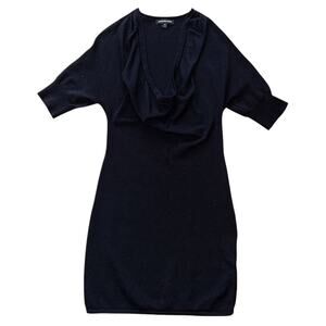 Express Wool Blend Cowl Neck Short Sleeve Black Sweater Dress Medium